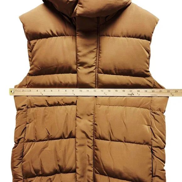 Mens Hooded Puffer Vest Jacket SZ S Brown Quilted Sleeveless Zipper Snap Front - Picture 8 of 8